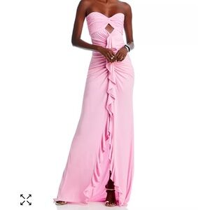 Cinq a Sept Pink Ruched Strapless Gown